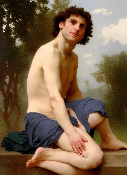 Image similar to Emmanuel Macron In the style of william adolphe bouguereau, Barefoot