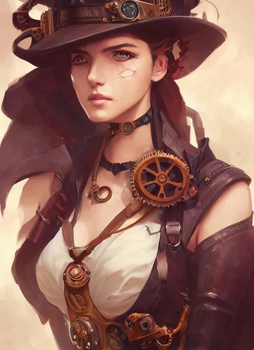 Image similar to portrait of a steampunk girl by Artgerm and Greg Rutkowski , digital painting, highly detailed, trending on artstation