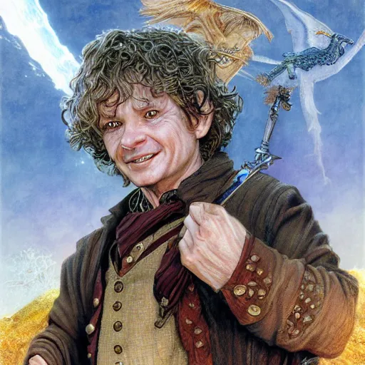 Prompt: Bilbo Baggins by Mark Brooks, Donato Giancola, Victor Nizovtsev, Scarlett Hooft, Graafland, Chris Moore