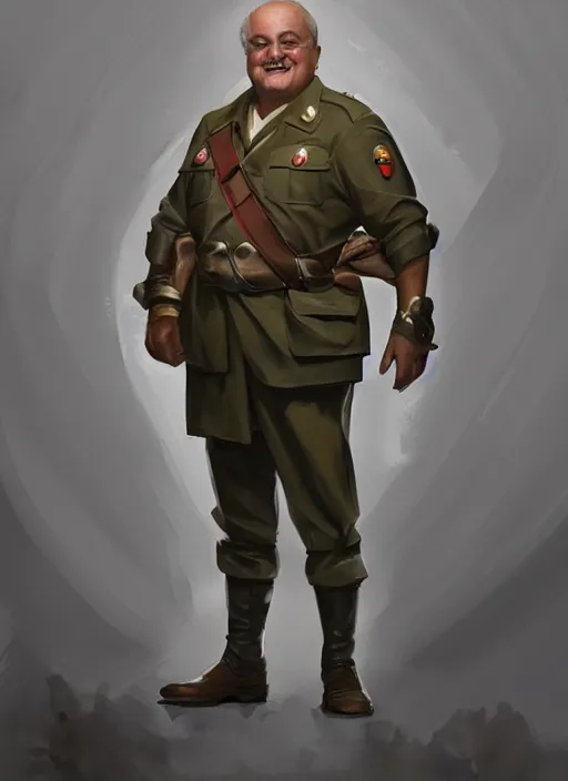 Prompt: Gerry Scotti wearing 1940s soldier clothes, elegant, digital painting, concept art, smooth, sharp focus, illustration, from StarCraft by Ruan Jia and Mandy Jurgens and Artgerm and William-Adolphe Bouguerea