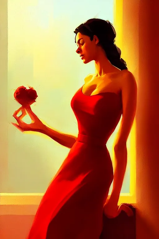 Prompt: dreamy girl character with perfect body in a nice red dress with stunnin makeup, magic vibe, perfect lighting. professional design. great composition, illustration, highly detailed, digital painting, concept art, trending on artstation, by greg rutkowski, by rhads