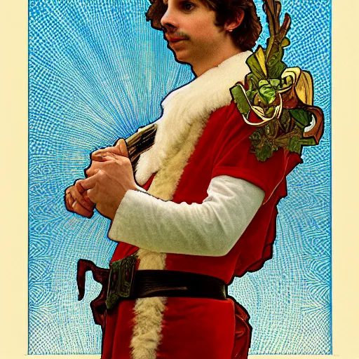 Image similar to a detailed portrait of michael cera as santa ana at the alamo, long twirling moustache, by alphonse mucha and arthur mucha, god rays, intricate detail, cinematic, 8 k, featured on artstation, pixiv