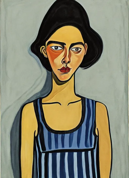 Prompt: a portrait of a pretty sewer punk young lady by alice neel