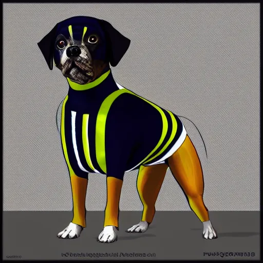 Prompt: a dog in an adidas full body suit, digital art