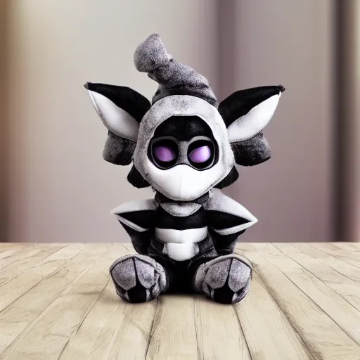 Image similar to cute fumo chibi plush imp knight, black and white with hearts, soft shadow, vray