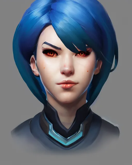 Prompt: overwatch concept art character portrait of a new character who is a wizard with blue hair, trending on artstation, cgsociety,