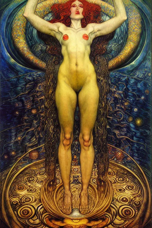 Image similar to Divine Chaos Engine by Karol Bak, Jean Delville, William Blake, Gustav Klimt, and Vincent Van Gogh, symbolist, visionary