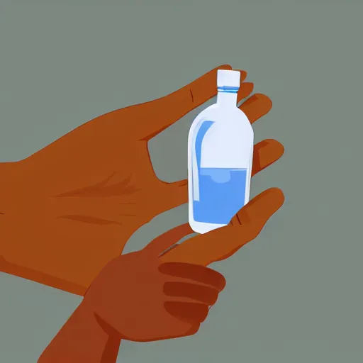 Prompt: an animated hand holding a bottle of water