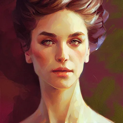 Prompt: portrait of a beautiful woman, intricate, elegant, highly detailed, digital painting, artstation, concept art, illustration, by gil elvgen, greg manchess, mucha