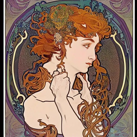 Image similar to a highly detailed beautiful portrait in the style of alphonse mucha and in the style of james jean.