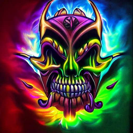 Image similar to psychedelic backlit airbrush artwork of a stylized orc biker