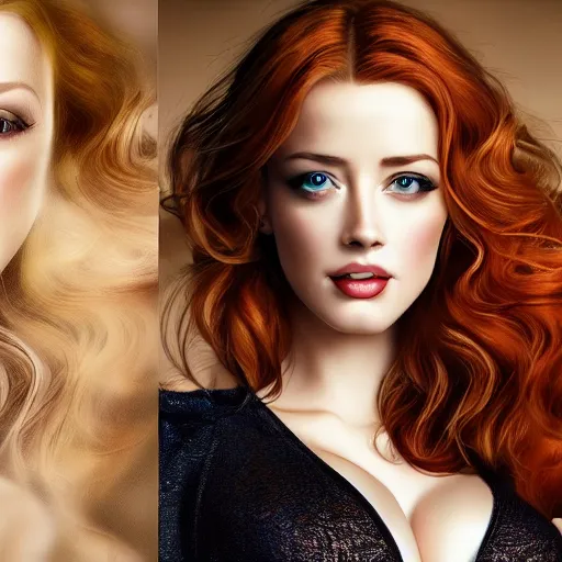 Image similar to photo of a gorgeous christina hendricks amber heard hybrid in the style of stefan kostic, realistic, professionally, professionally color graded, half body shot, victoria's secret, sharp focus, 8 k high definition, insanely detailed, intricate, elegant, art by stanley lau and artgerm