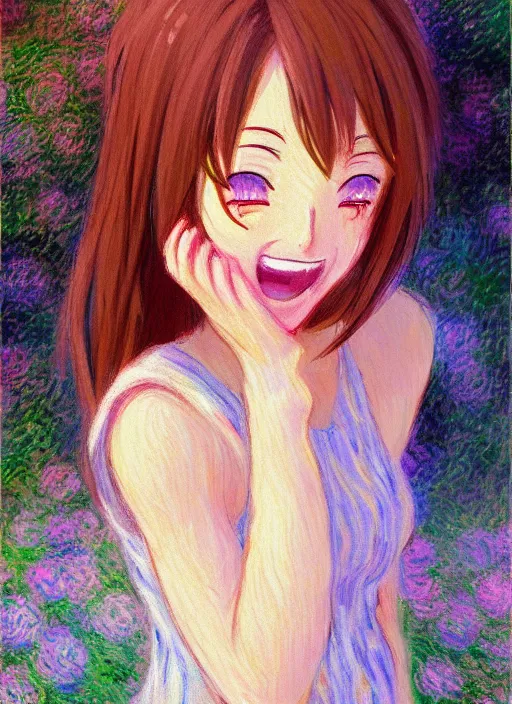 Image similar to an extremely cute girl crying tears of joy, very anime, trending artwork, 4 k, anime painter studio, an impressionist style by claude monet