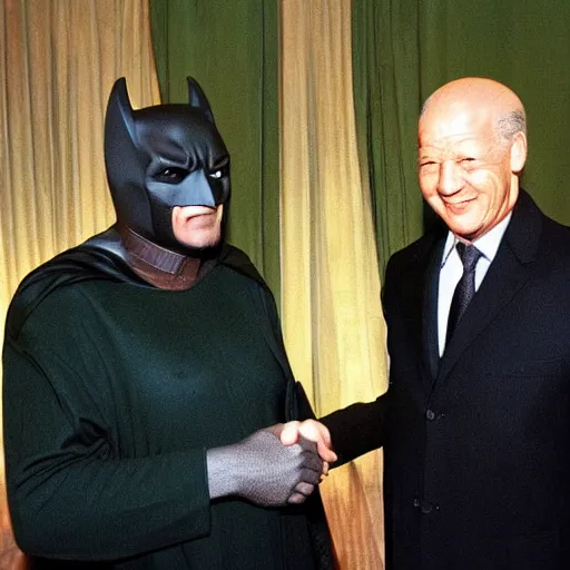 Image similar to Nelson Mandela with Alexander Lukashenko as Batman