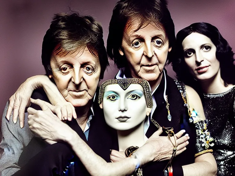 Prompt: a photo of Paul McCartney and Cleopatra high on crystal by Annie Leibovitz, Studio lighting