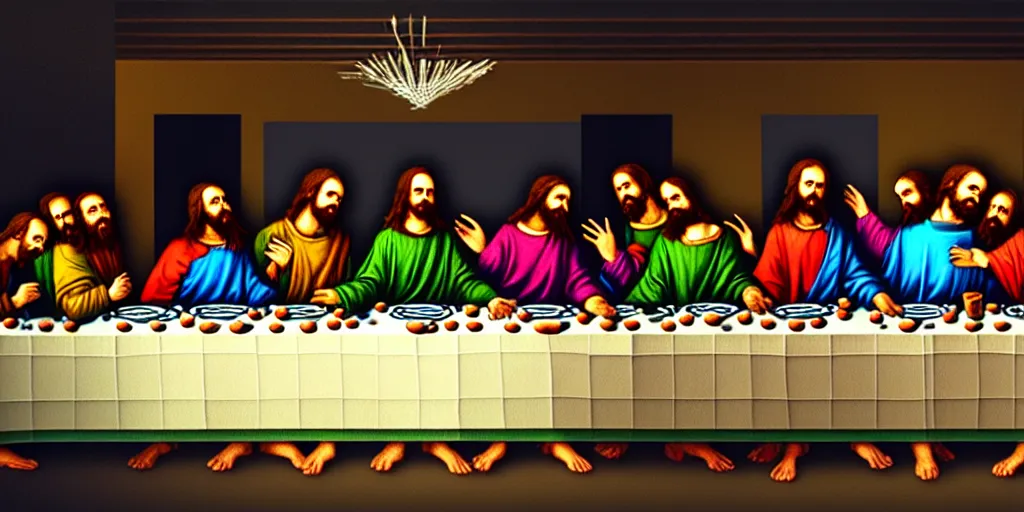 Image similar to glitch art last supper, digital painting, trending on artstation, sharp focus, 4 k