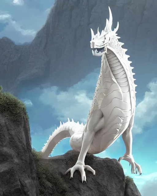 Prompt: 3d render of a white dragon on top of a mountain, art by nicola saviori and studio ghibli and disney concept artists, octane render, trending on artstation, golden ratio, anatomy, macro, studio ghibli color scheme, cgsociety