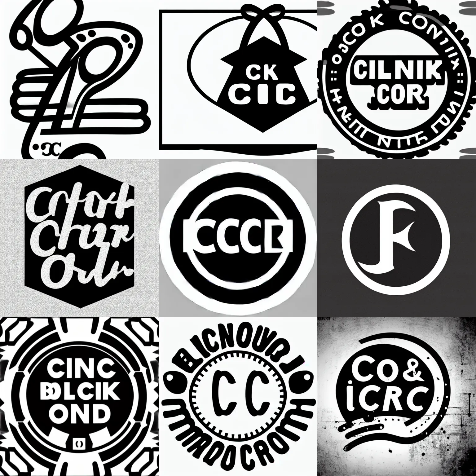 Prompt: cc, black and white, logo, fun font, vector art, minimalism