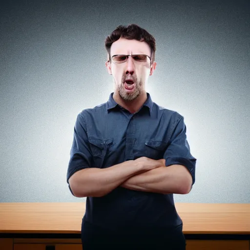 Prompt: annoyed angry man waiting for a friend in front of a computer, night, soft screen light