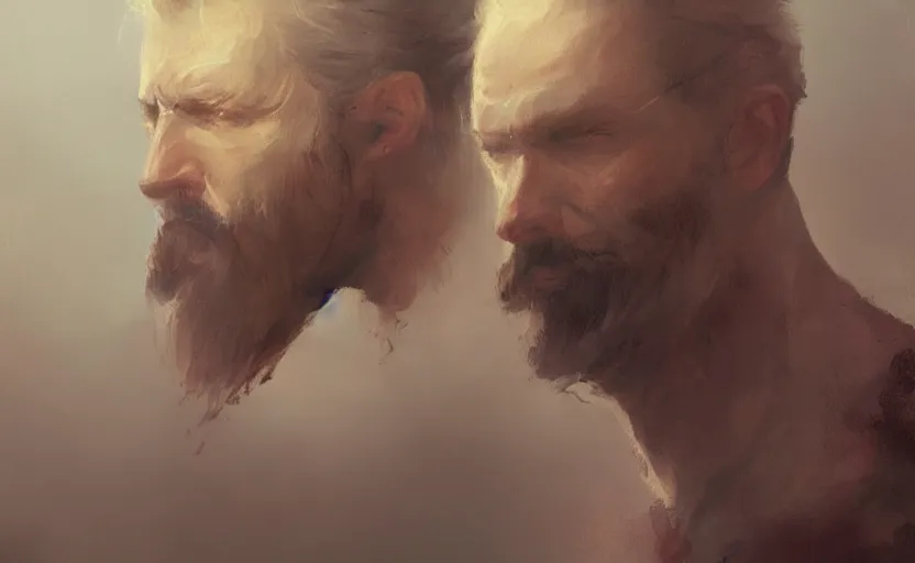 Prompt: a painting of the all father trending on artstation in the style of greg rutkowski, beautiful, male, sensual, wise, natural skin, lack beard