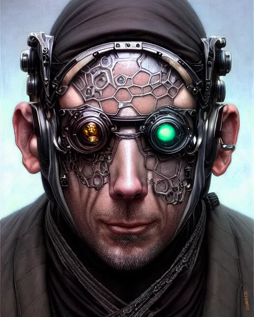 Image similar to front shot of a cyberpunk criminal mastermind character, intricate, elegant, highly detailed, centered, (((artstation, concept art, smooth, sharp focus, artgerm, Tomasz Alen Kopera, Peter Mohrbacher, donato giancola, Joseph Christian Leyendecker, WLOP, Boris Vallejo))), mugshot!!!!!, ugly!!!!!!, octane render, nvidia raytracing demo, grainy, muted