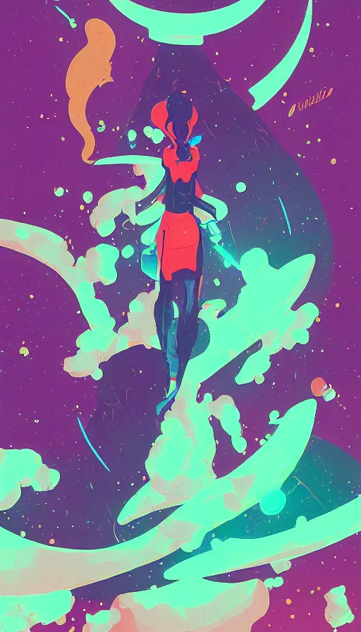 Prompt: space witch, sharp focus, james gilleard, moebius, print, risograph, cinematic, game art