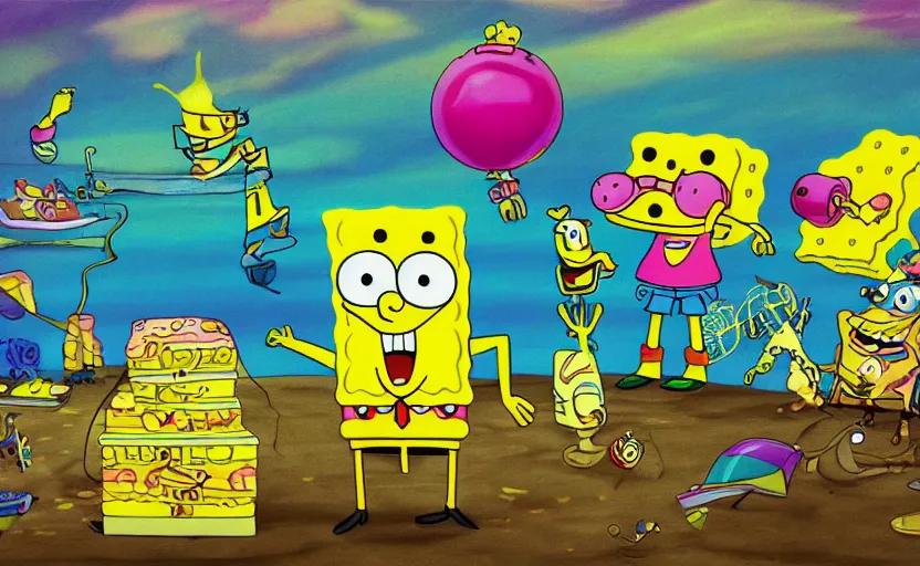 Image similar to SpongeBob, bikini bottom. trending on art station, hyper detail, #,, 35mm