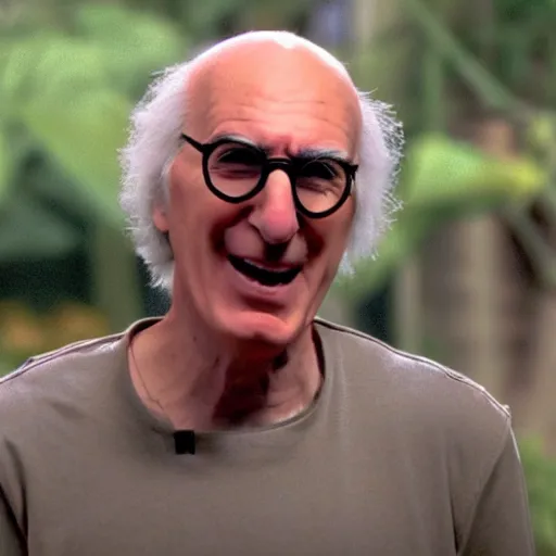 Prompt: Larry David freaking out during a datura trip, 1080p video screenshot