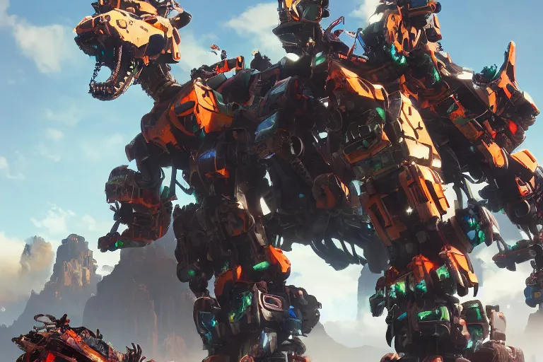 Image similar to behemoth machine mecha animal beast robot of horizon forbidden west horizon zero dawn bioluminiscence global illumination ray tracing hdr fanart arstation by sung choi and eric pfeiffer and gabriel garza and casper konefal