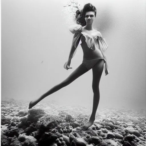 Image similar to medium format photograph of a surreal fashion shoot underwater