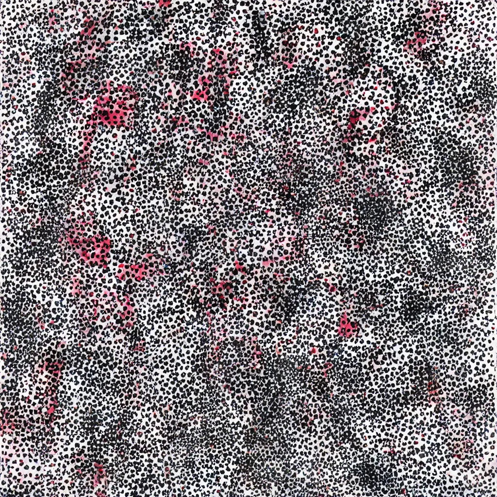 Image similar to camouflage made of hearts, smiling, abstract, rei kawakubo artwork, cryptic, dots, stipple, lines, splotch, color tearing, pitch bending, color splotches, dark, ominous, eerie, minimal, points, technical, old painting