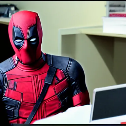 Image similar to Deadpool in The office 4K quality super realistic