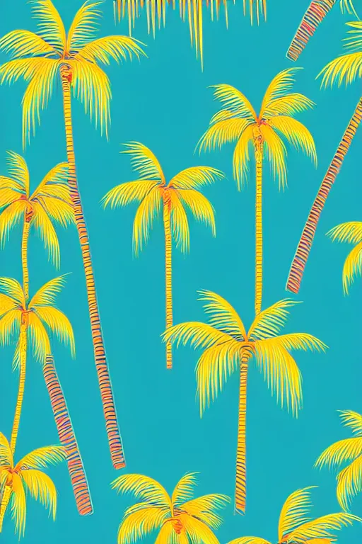 Image similar to minimalist boho style art of colorful palm trees in miami, illustration, vector art