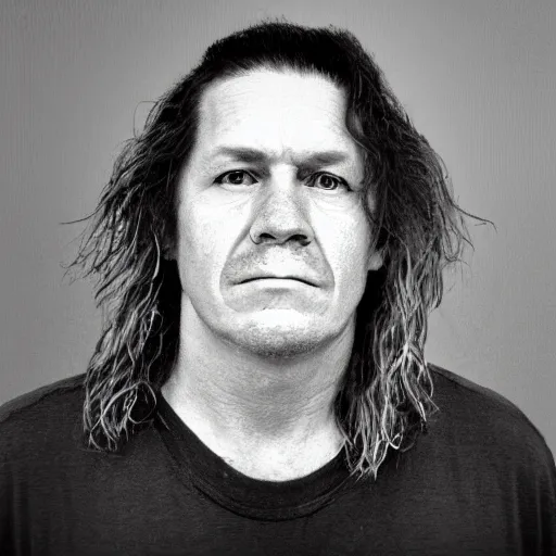 Prompt: mullet mugshot, digital grain