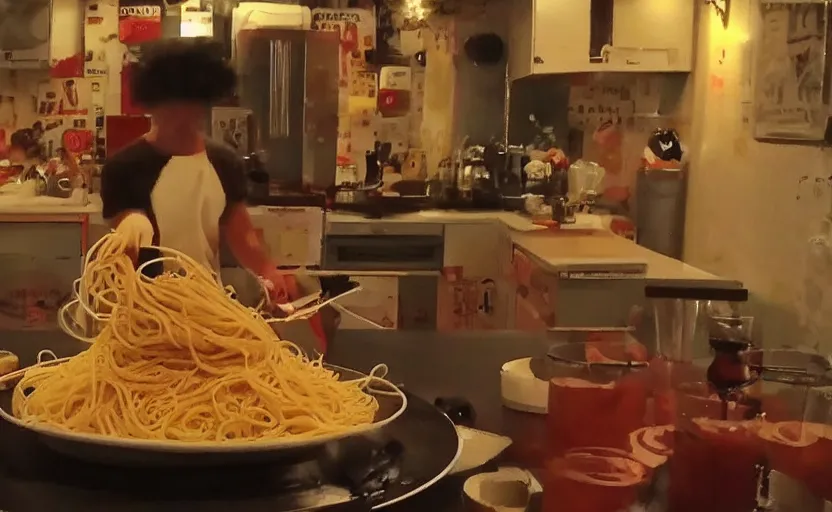 Prompt: the spaghetti demon, nightcam footage