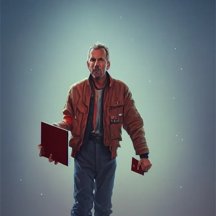 Image similar to portrait of kevin costner as postman 1 9 9 7. intricate abstract. intricate artwork. by tooth wu, wlop, beeple, dan mumford. octane render, trending on artstation, greg rutkowski very coherent symmetrical artwork. cinematic, hyper realism, high detail, octane render, 8 k, iridescent accents