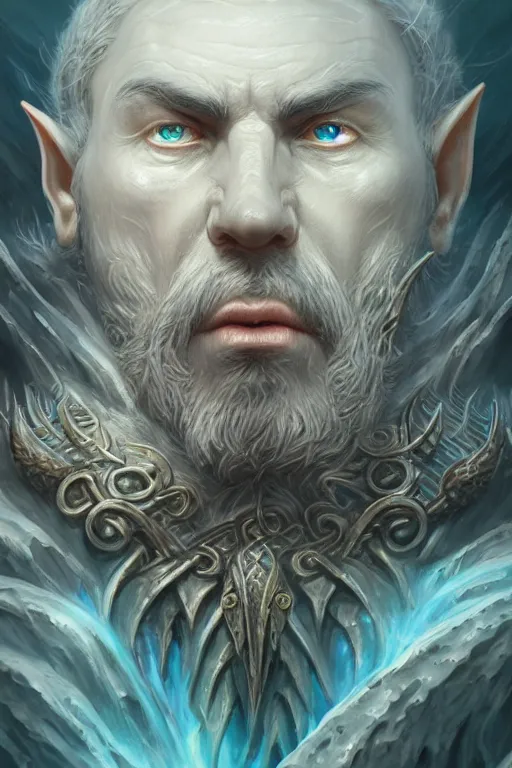 Image similar to lord of sea elf, god of the underworld, highly detailed, d & d, fantasy, highly detailed, digital painting, trending on artstation, concept art, sharp focus, illustration, global illumination, ray tracing, realistic shaded, art by artgerm and greg rutkowski and fuji choko and viktoria gavrilenko and hoang lap, sunny