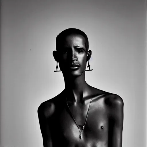 Prompt: An Ethiopian cyborg, portrait, by Davide Sorrenti, David Bailey, Hiro