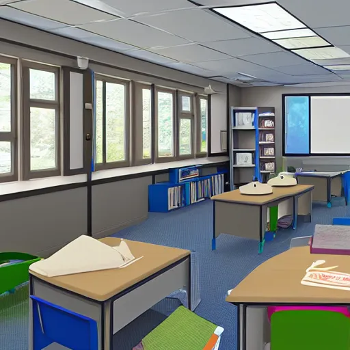 KREA - visual novel classroom background, highly detailed, natural light