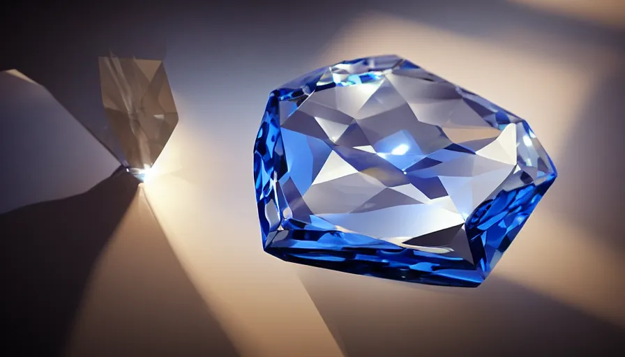 Image similar to blue diamond on a table reflecting sunlight, hyperdetailed, artstation, cgsociety, 8 k