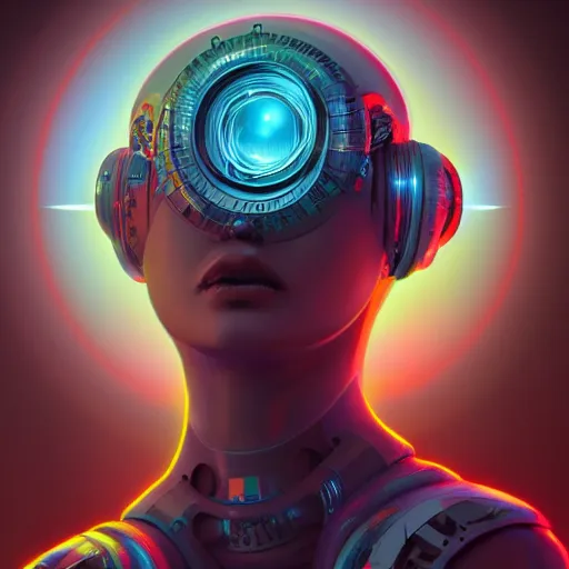 Image similar to ultradetailed ornate retro-future illustration of a robot radiating glowing aura, digital airbrush painting, 3d rim light, hyperrealistic masterpiece, artstation, cgsociety, golden ratio