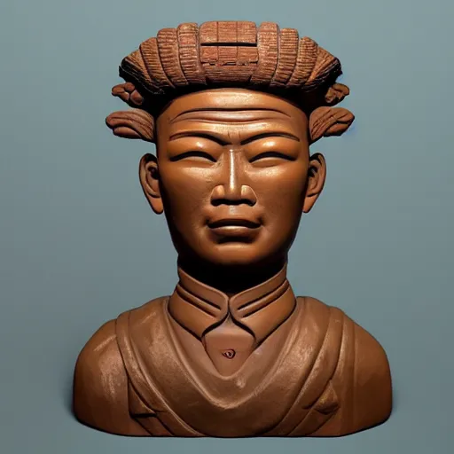 Image similar to headshot kim jong ill as an ancient aztec statue