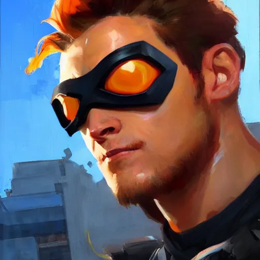 Image similar to greg manchess portrait painting of scott summers aka cyclops as overwatch character, medium shot, asymmetrical, profile picture, organic painting, sunny day, matte painting, bold shapes, hard edges, street art, trending on artstation, by huang guangjian and gil elvgren and sachin teng