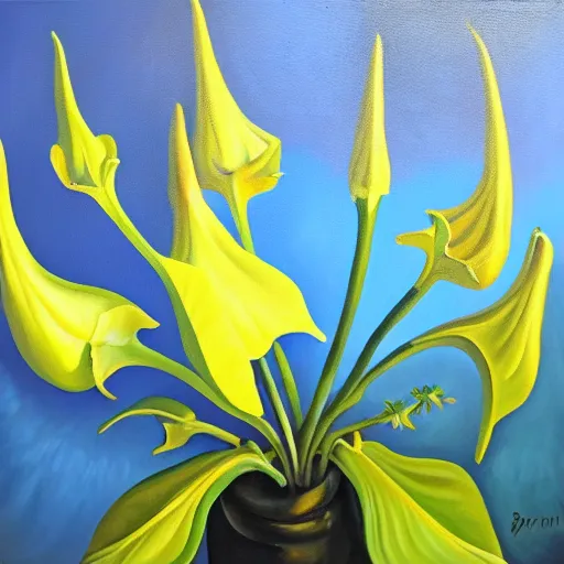 Prompt: oil painting of brugmansia flowers