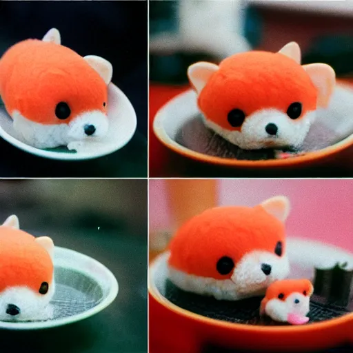 Prompt: photo cute corgi lives in a house made out of sushi, cinestill, 800t, 35mm, full-HD