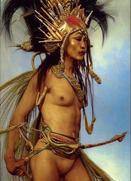 Prompt: hyper realistic painting of warao dance, yanomami, gold ornaments, flowing fabric, intrincate detail, detailed faces by wayne barlowe, gustav moreau, goward, gaston bussiere and roberto ferri, santiago caruso, and austin osman spare, ( ( ( ( occult art ) ) ) ) bouguereau, alphonse mucha, saturno butto