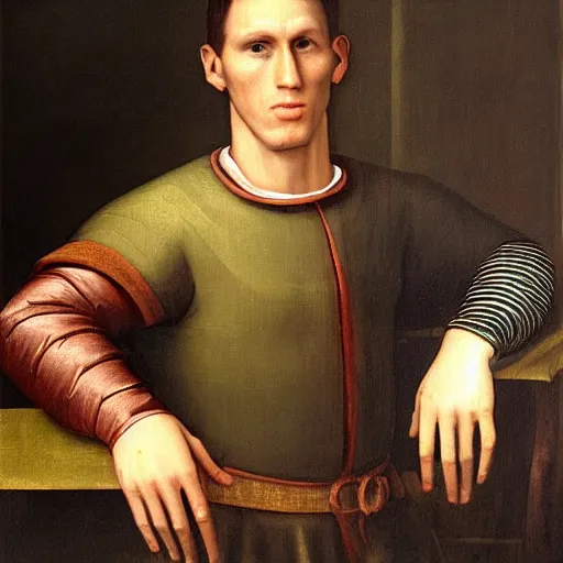 Image similar to A 14th century italian renaissance oil painting of Jerma985, portrait of Jerma985, grainy, realistic, very realistic, hyperrealistic, highly detailed, very detailed, extremely detailed, very neat, very epic, very cool, detailed, trending on artstation