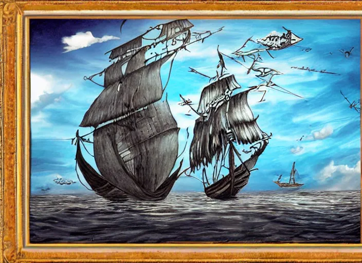 Image similar to sailing pirate ship, amazing sky, lowbrow, 3 - d, highly detailed, in the style of alexander jansson,