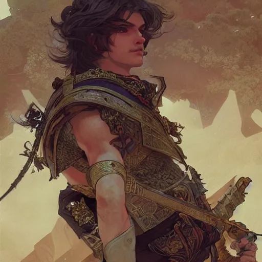 Image similar to Alexander the great, D&D, fantasy, intricate, cinematic lighting, highly detailed, digital painting, artstation, concept art, smooth, sharp focus, illustration, art by Akihiko Yoshida, Greg Rutkowski and Alphonse Mucha