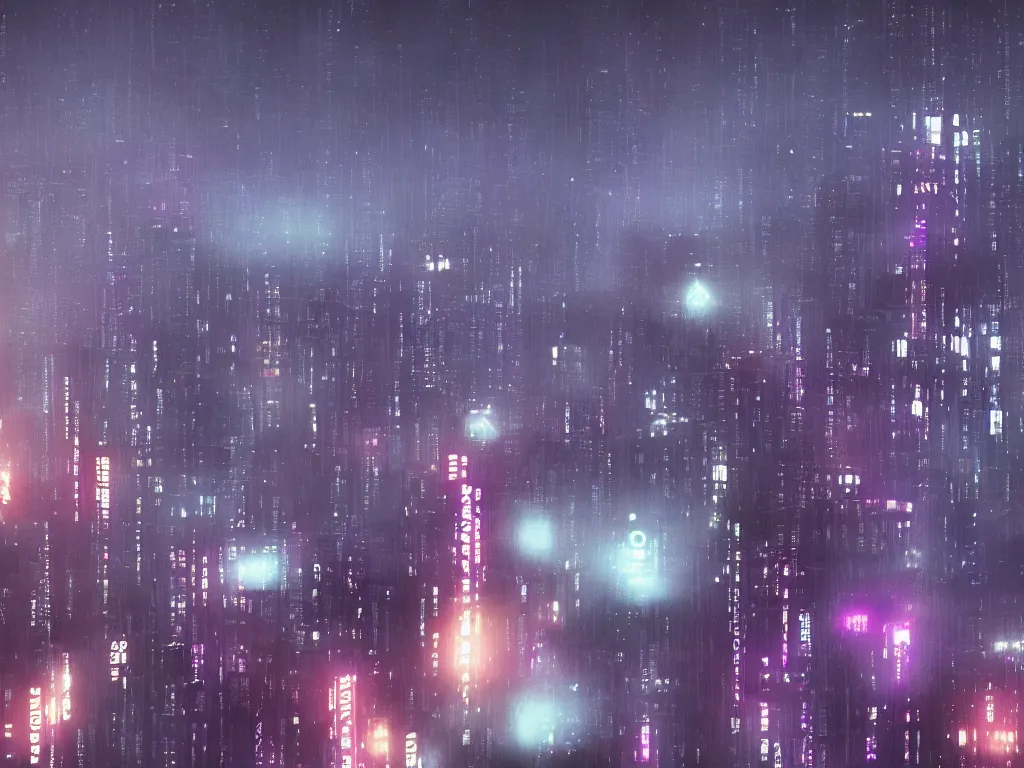 Prompt: blade runner city, high quality, cyberpunk, purple, russian doomer panel houses, 5 0 mm, bokeh, photorealistic